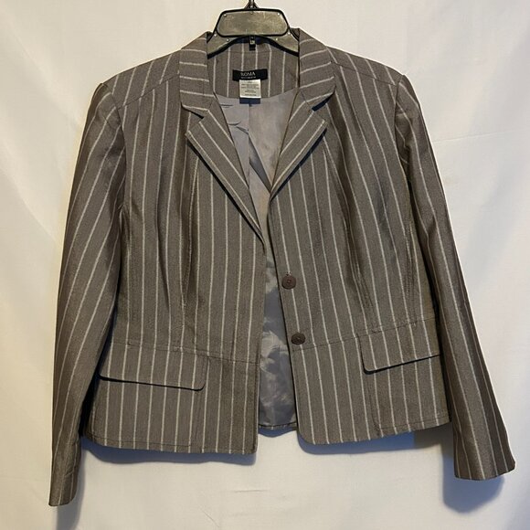 Roma Vestimenta Womens Fitted Cropped Blazer 16W Silver Gray Pin Stripes Pockets - Picture 1 of 9